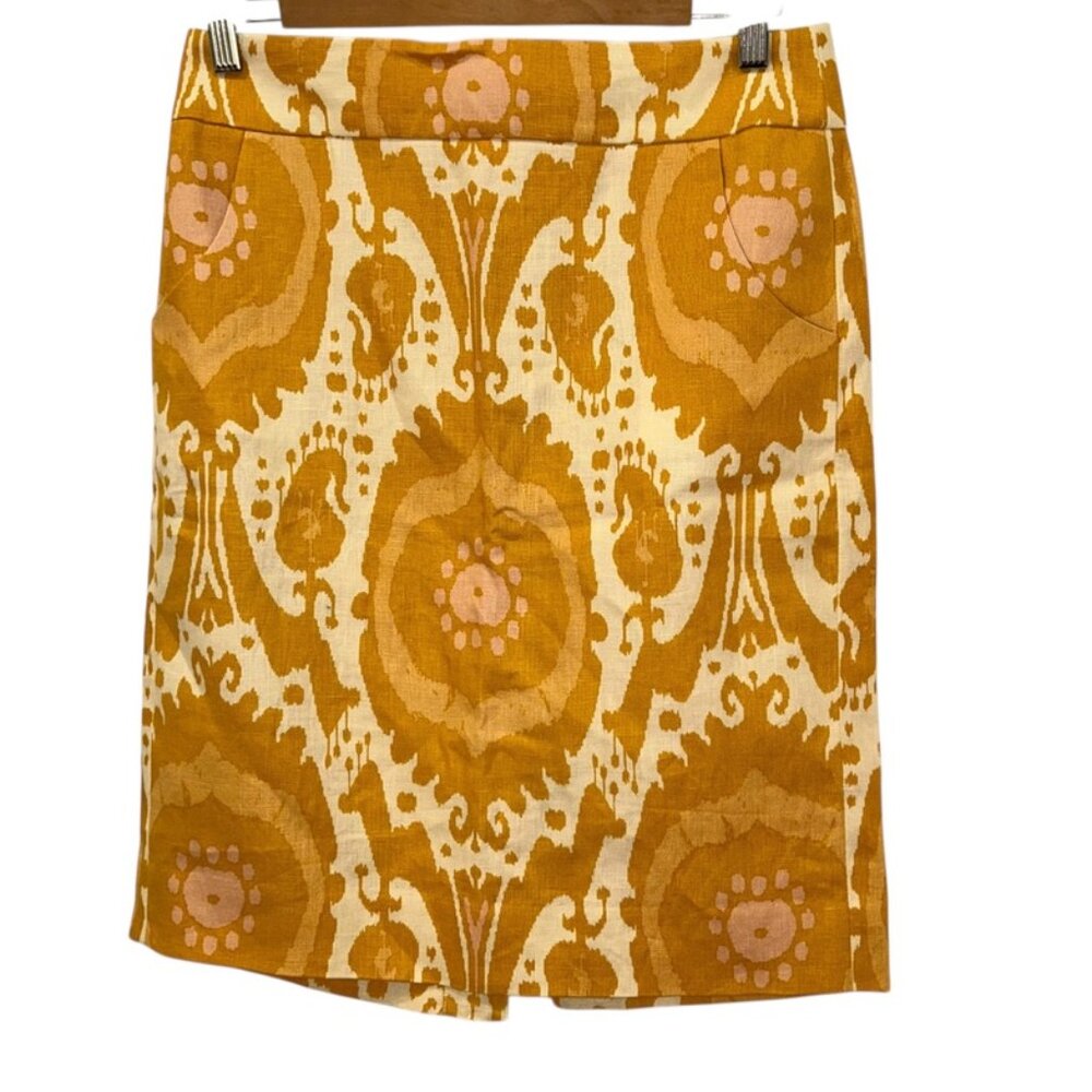 j. crew NEW NWT golden rod yellow IKAT print skirt 100% linen
